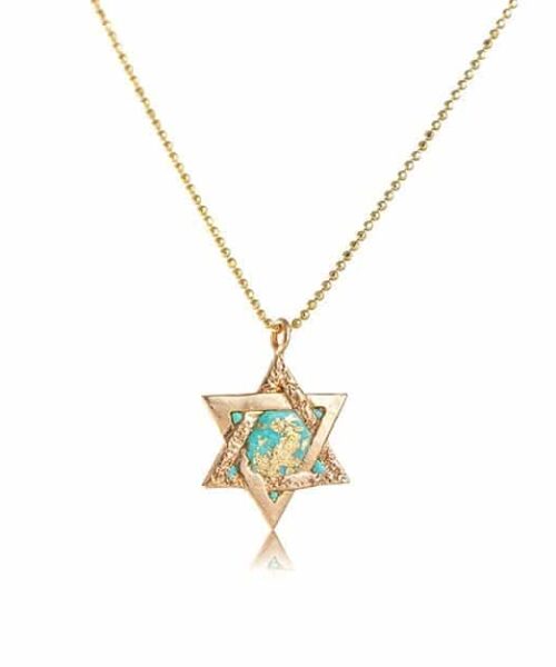 Judaica Star of David Turquoise Necklace 14k Gold Filled