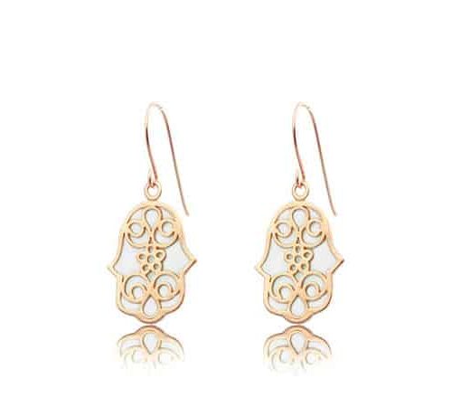 Gold Hamsa White Earrings 14k Gold Filled