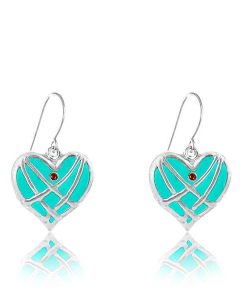 Dangle Turquoise Heart Earrings Silver & Color