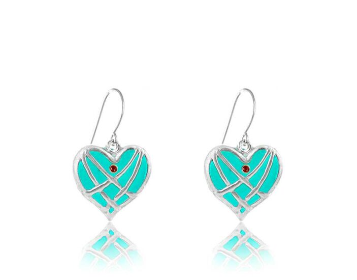 Dangle Turquoise Heart Earrings Silver & Color