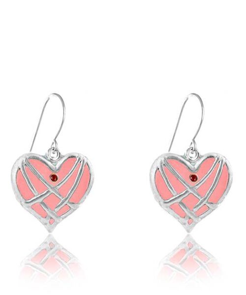 Dangle Coral Heart Earrings Silver & Color