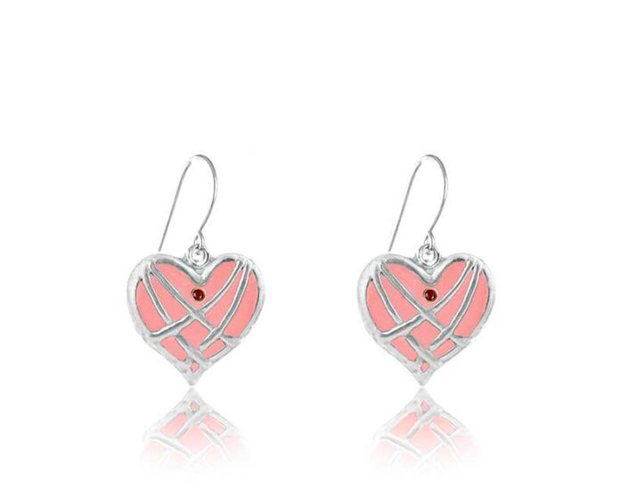 Dangle Coral Heart Earrings Silver & Color