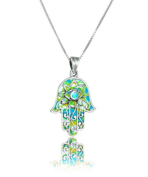 silver hamsa mint green