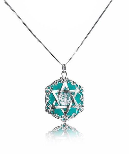 Magen Star of David Turquoise Necklace 925 Silver