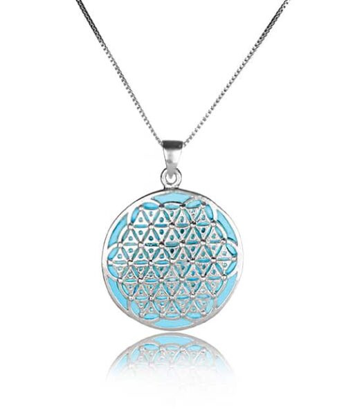 Flower Of Life Turquoise Necklace Sterling Silver