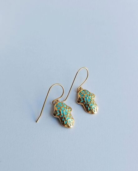 Turquoise Earrings Hamsa 24k Gold Plated - Image 8