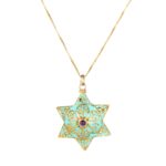 Vintage Star of David Necklace 18k gold filled & Garnet