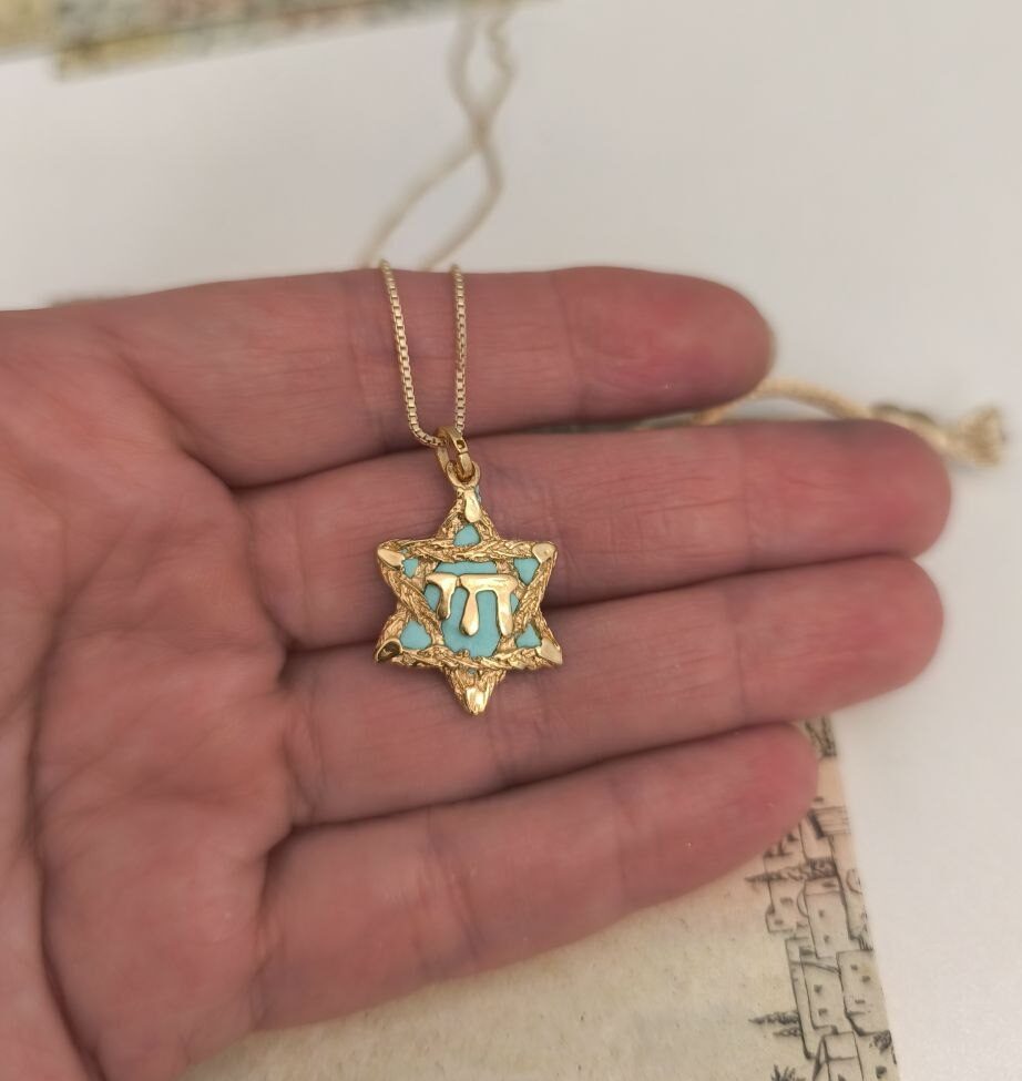 photo_2026-05-24_20-00-12 Israeli Star of David Necklace with Chai – Sterling Silver & 24k Gold Plated Judaica Jewelry from Jerusalem - Image 1